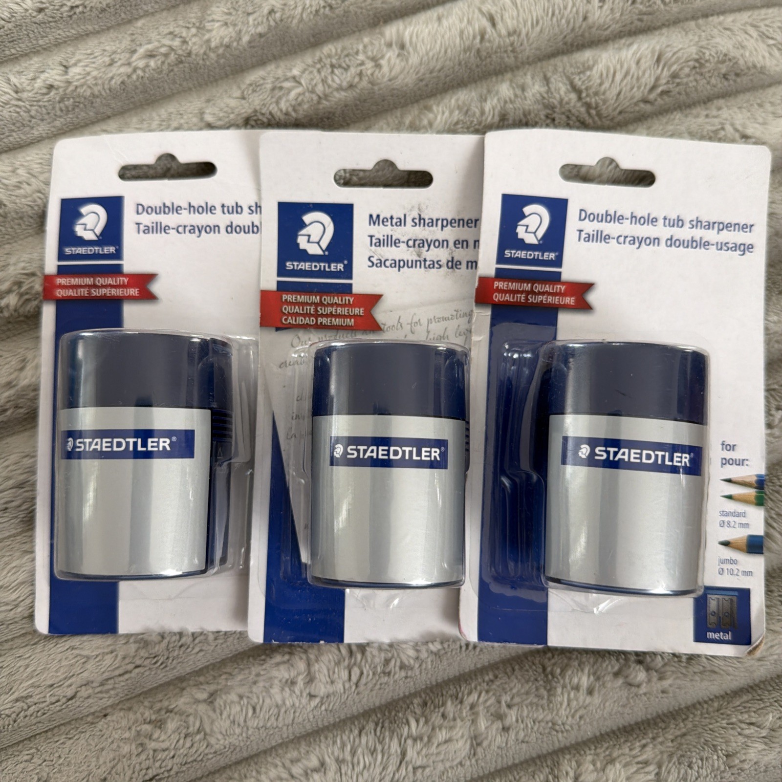 3 NEW STAEDTLER Double-hole Manual Pencil Sharpeners Blue/Silver (512 001 BK 03)