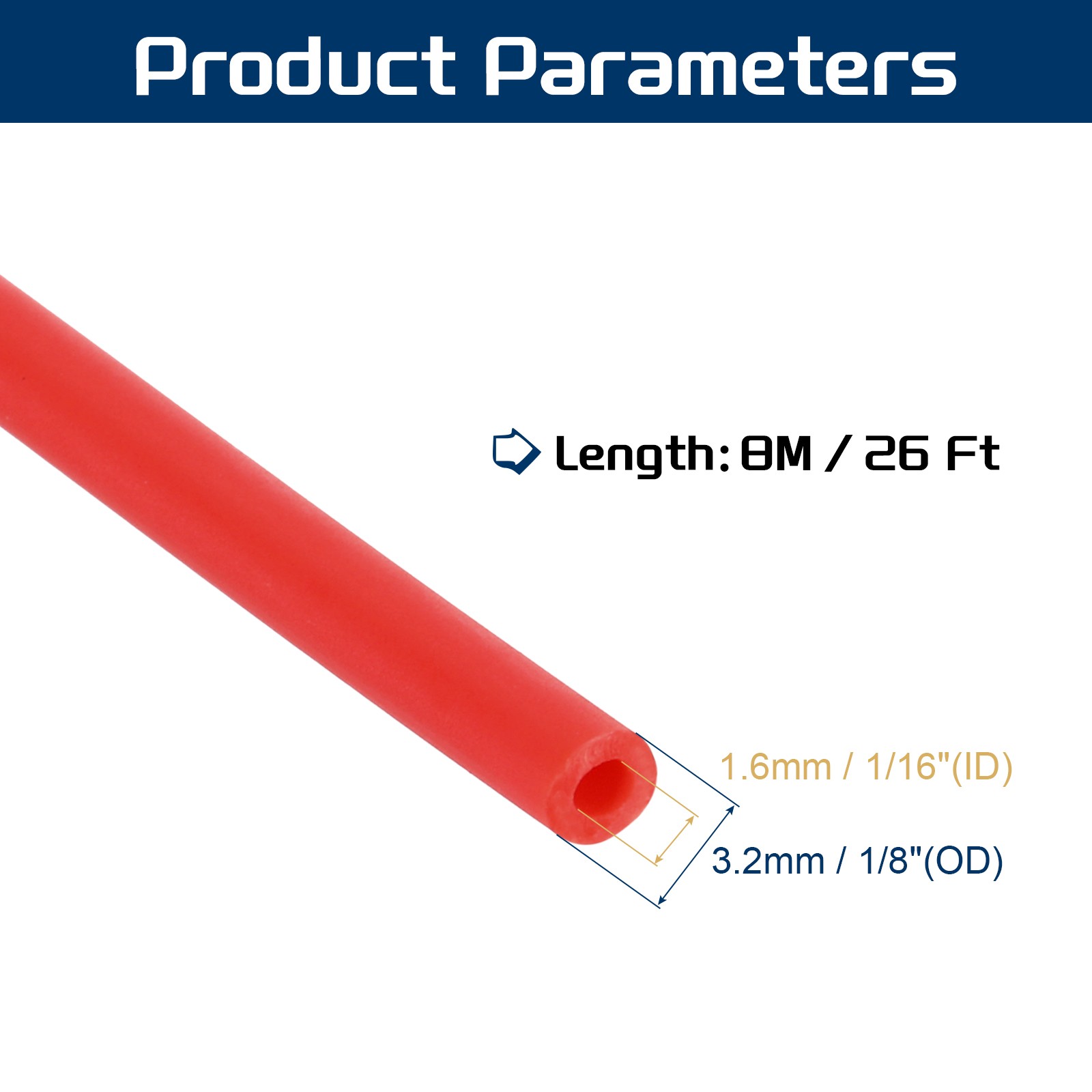 26 Ft(8M) Latex Rubber Tubing 1/16″(1.6mm) ID 1/8″(3.2mm) OD Red