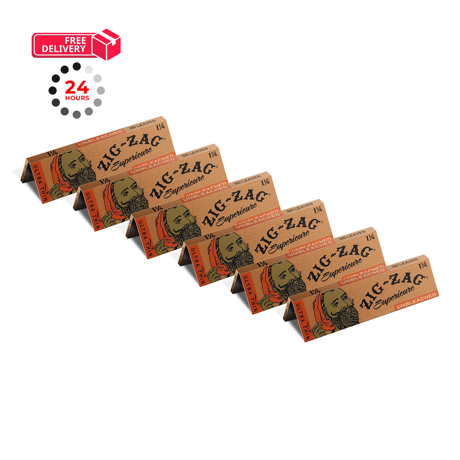 ZIG-ZAG Rolling Papers 1¼ Unbleached (6 Booklets) – 50 78 millimeters, Brown