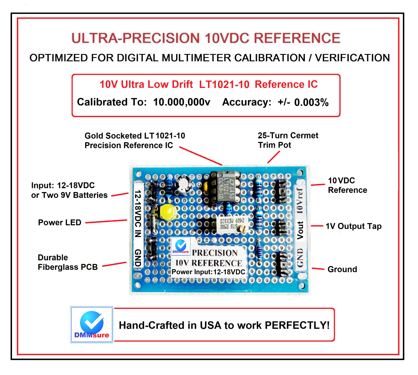 NEW 10V PRECISION VOLTAGE REFERENCE 0.003% ACCURACY PLUS 1V REFERENCE OUTPUT TAP
