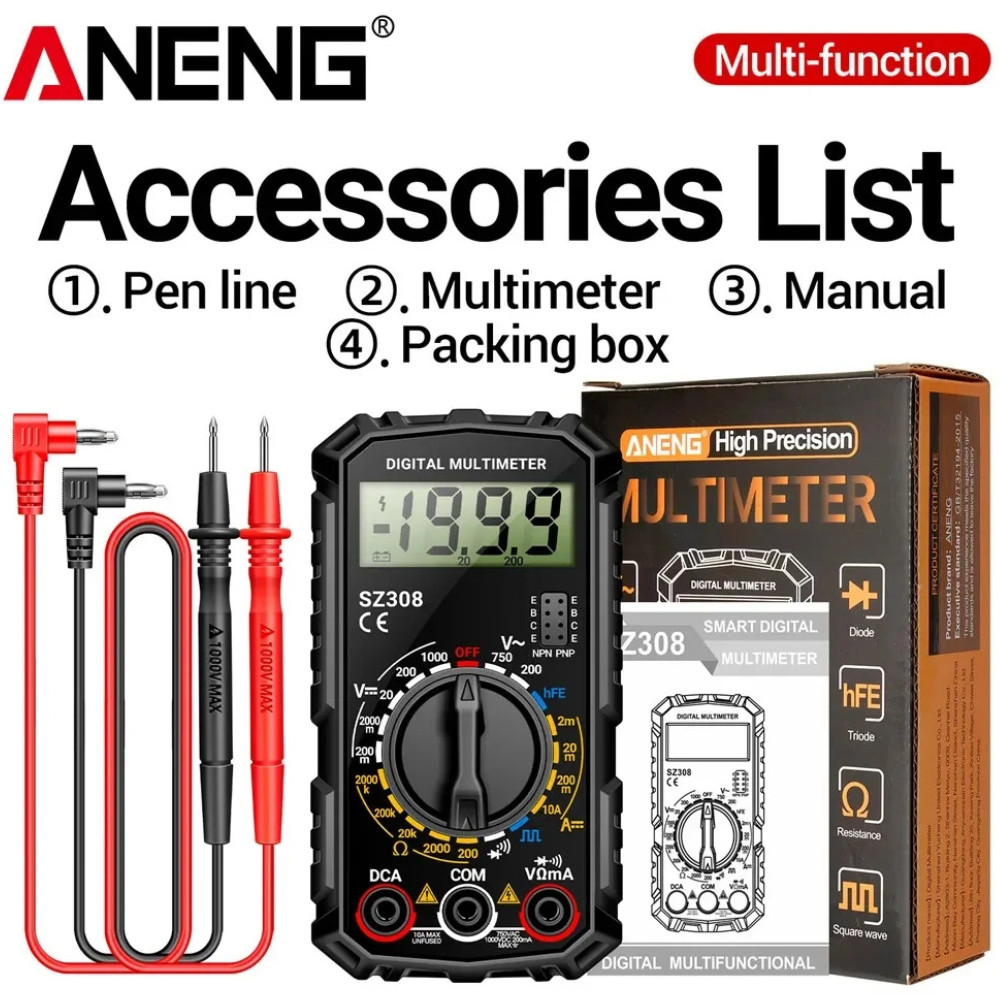 LCD Digital Multimeter Voltmeter Ammeter Ohmmeter Volt AC DC Tester Leads Meter