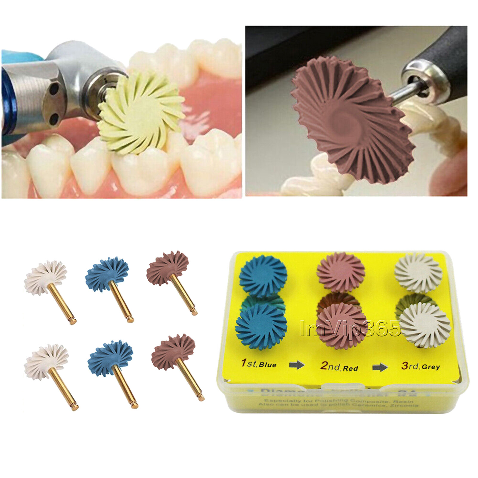 Dental Porcelain Zirconia Grinding Polishing Wheel Kit RA 2.35mm Rubber Diamond