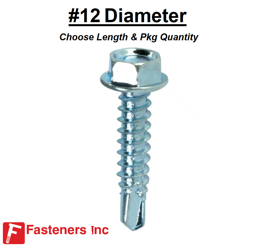 #12 Hex Washer Head Self Drilling Sheet Metal Screws Zinc (Choose Length & Qty)