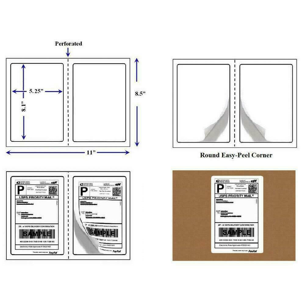 200-10000 Premium 8.5×5.5 Round Corner Shipping Labels Half Sheet Self Adhesive