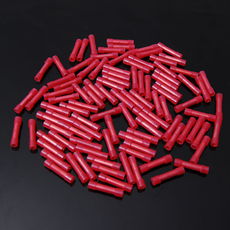 100 pcs Pack 22-18GA AWG Wire Red Nylon Butt Connectors Crimp Terminals Alarm UL
