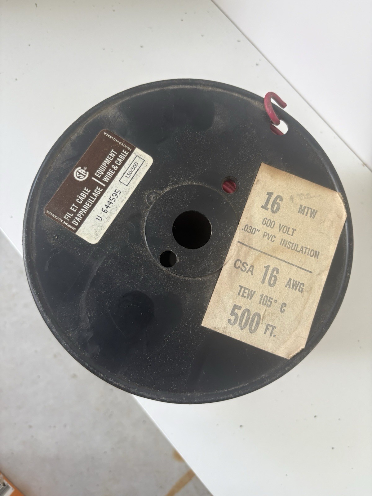 Hookup Wire: 16 AWG Conductor Size, Red, 500 ft Overall Lg, 600 V Volt