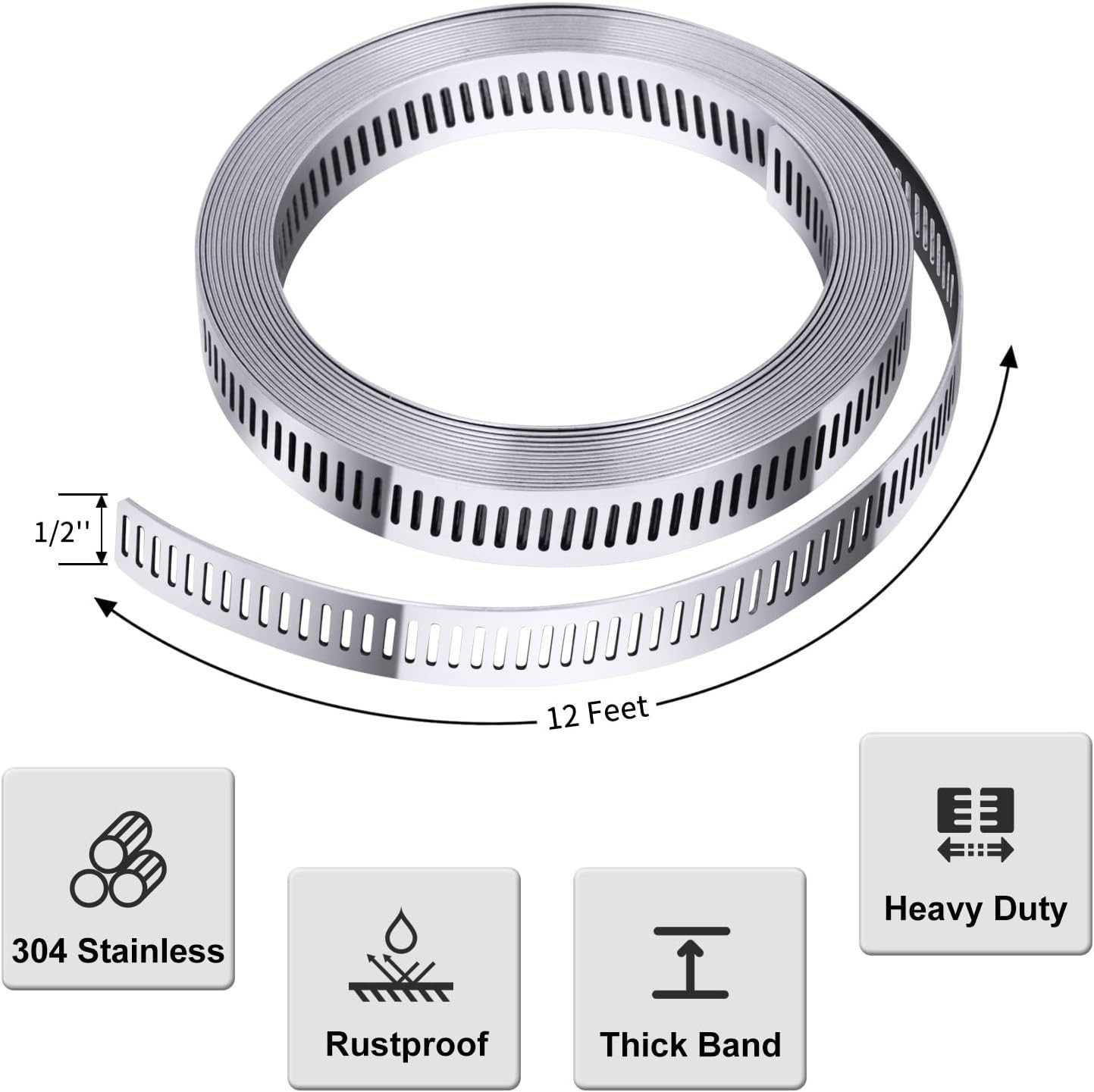 304 Stainless Steel Hose Clamp Assortment Kit DIY Cut-To-Fit 12 FT Metal Strap+8
