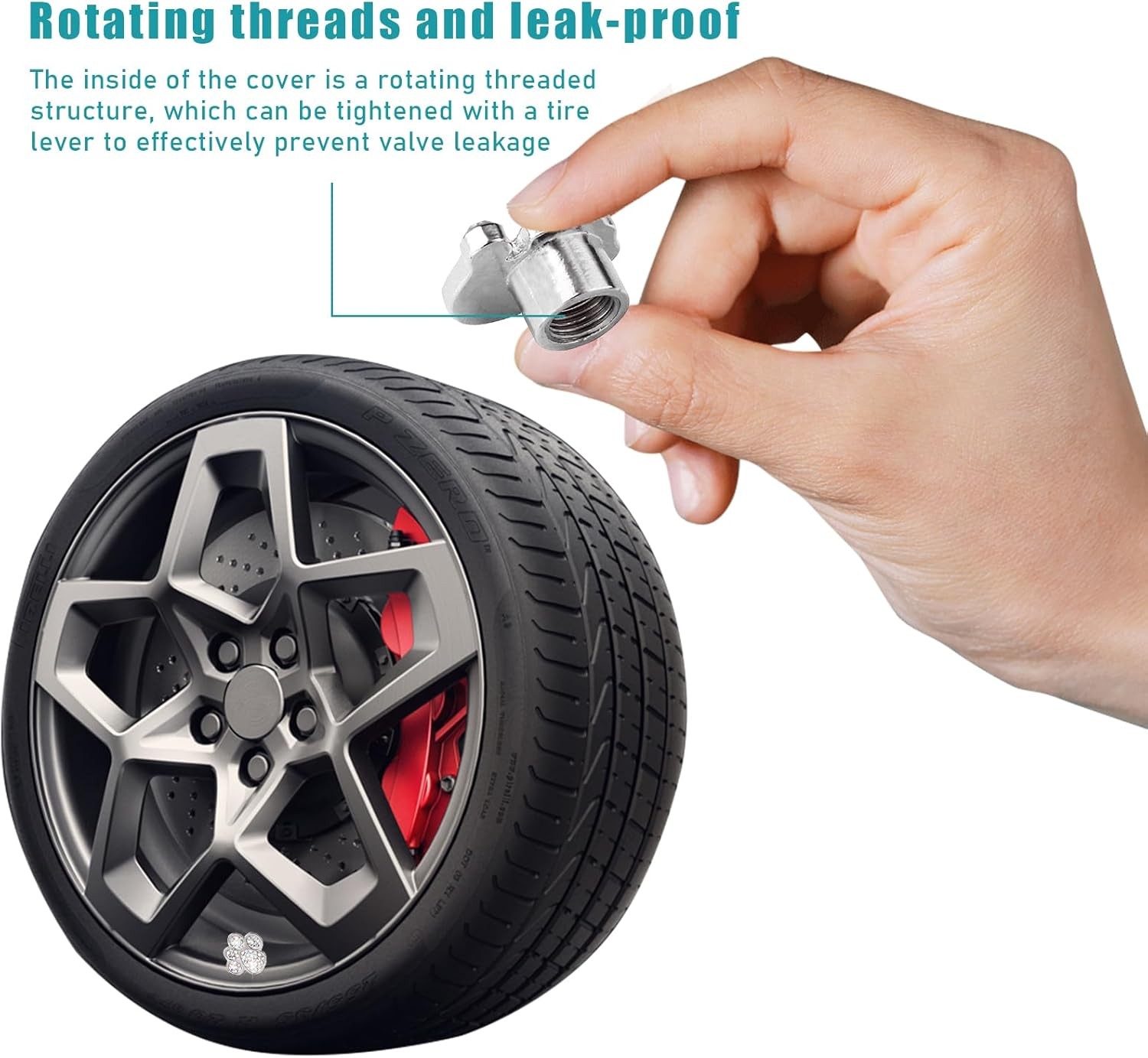 4PCS Crystal Paw Tire Valve Caps, Bling Handmade Rhinestone Car T Color: Black