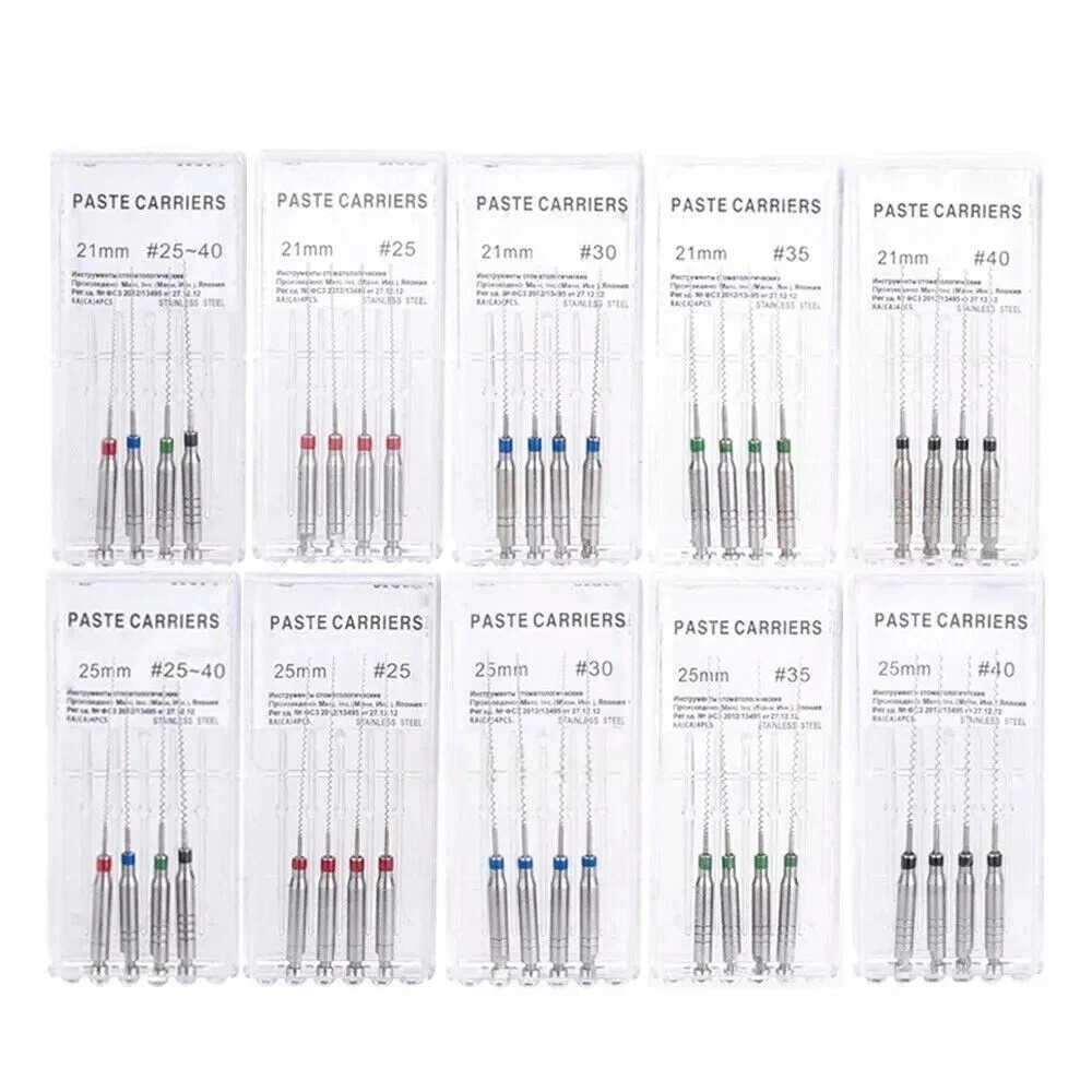 4Pcs/Box Dental Paste Carrier Spiral Fillers Engine Use Stainless Steel 25#-40#