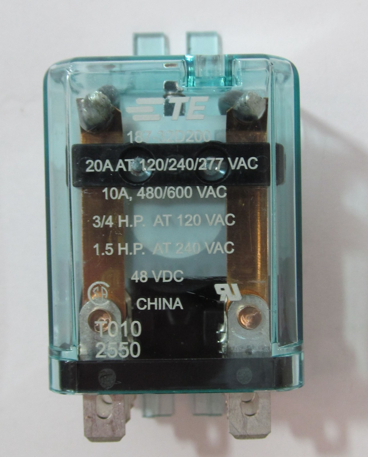 TE CONNECTIVITY 187-32D200 48VDC RELAY 120/240/277/480/600 VAC 10A/20A 3/4-1.5HP