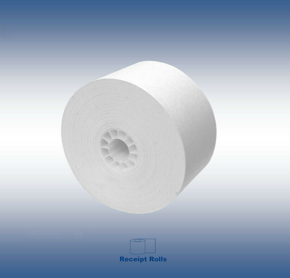 44mm (1-3/4″) x 150′ 1 ply White Bond Paper Rolls, 100 rolls in 10/10 packs