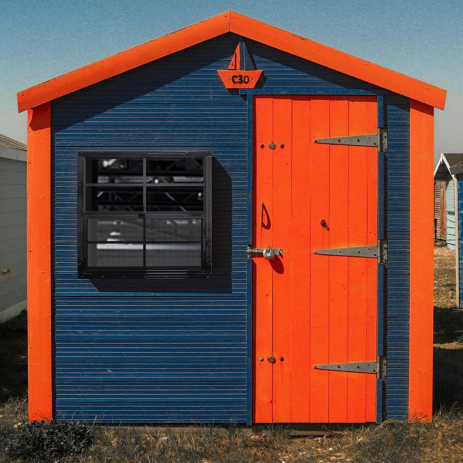 2 Pack Shed Windows with Black Frame, 18x 23 Flush Mount Small Window with Tempe