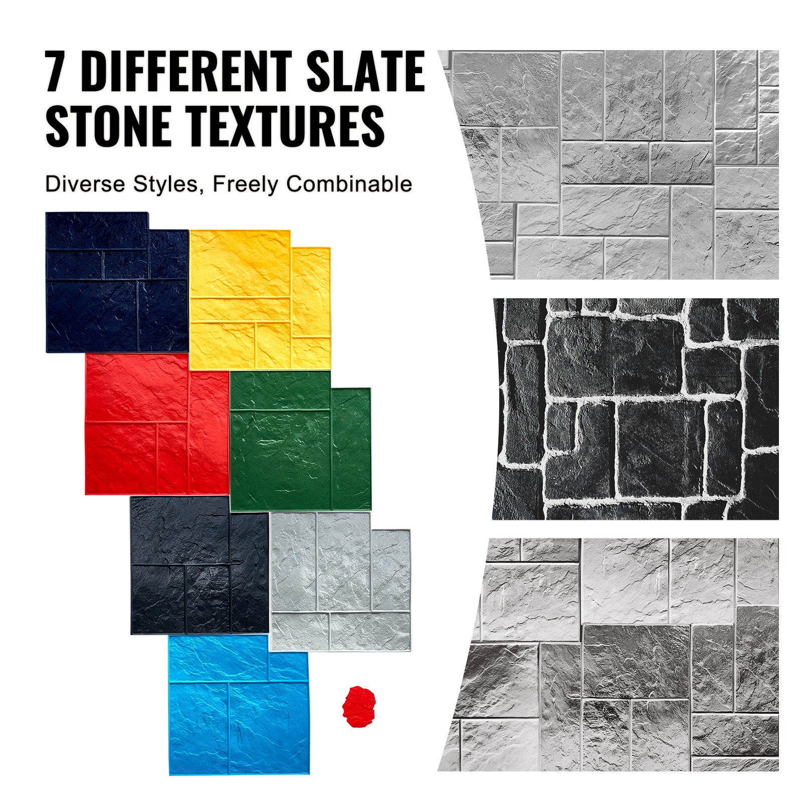 Uimoso Concrete Stamping Mats 24 in7pcs Polyurethane Texture Skins for Texturing