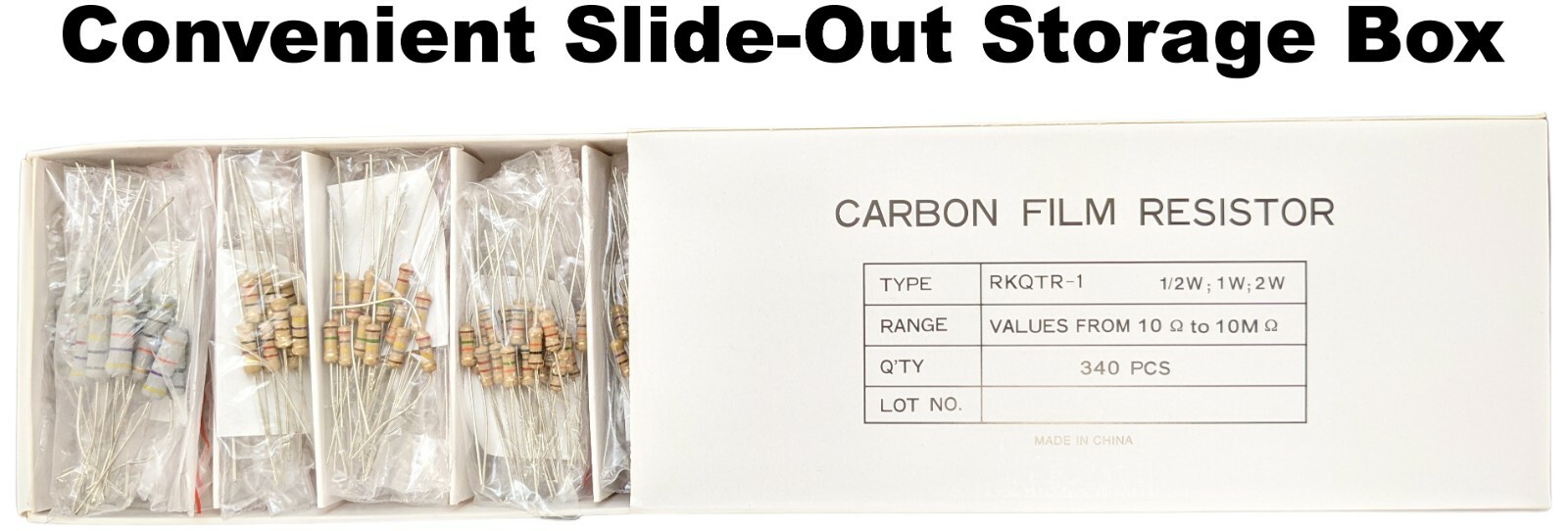 340 Piece Resistor Kit – Includes Assortment of ½ Watt, 1W, and 2W Resistors