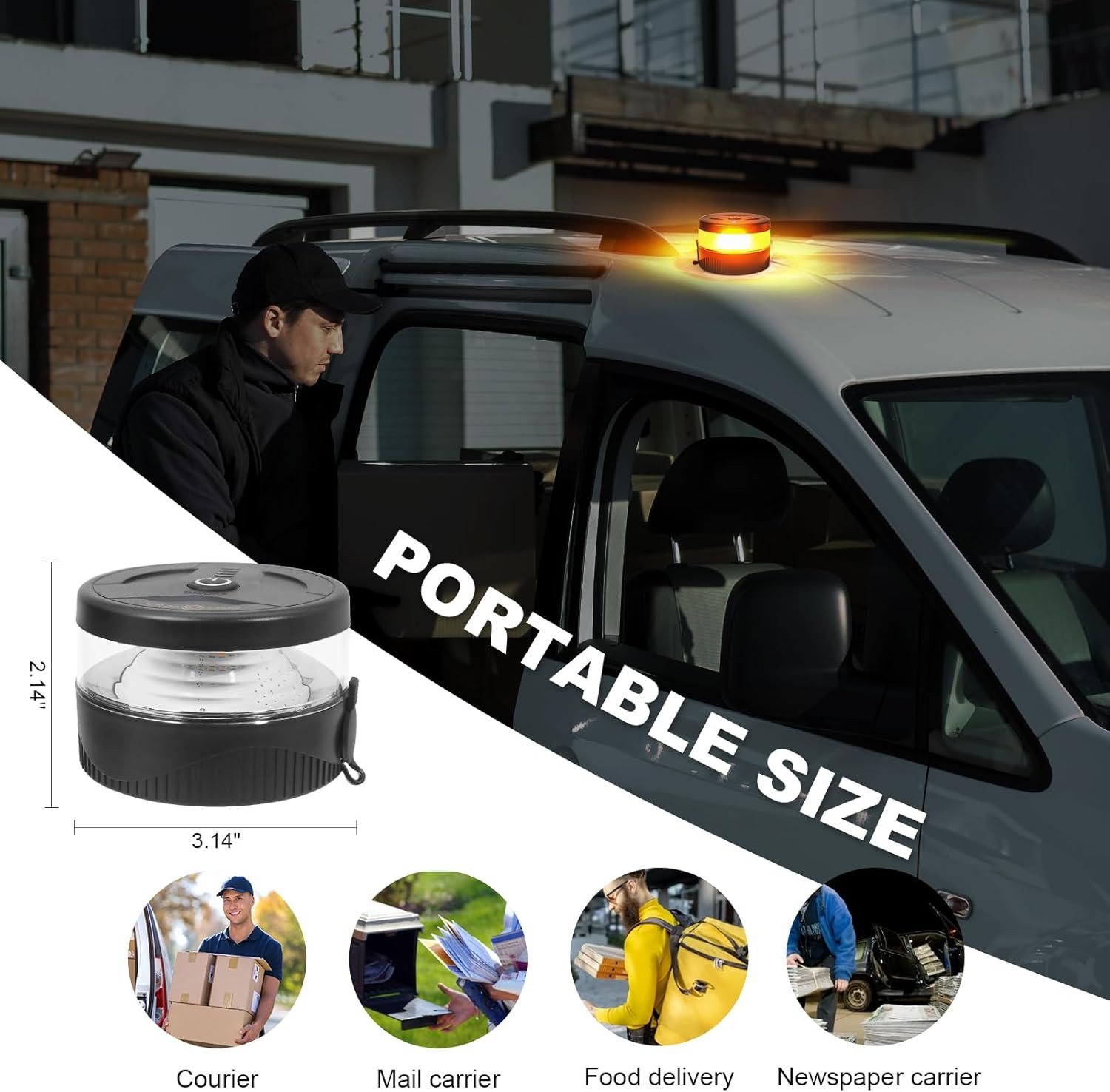 Magnetic Wireless Beacon Light, USB-C Rechargeable LED Strobe Lights for Truck,