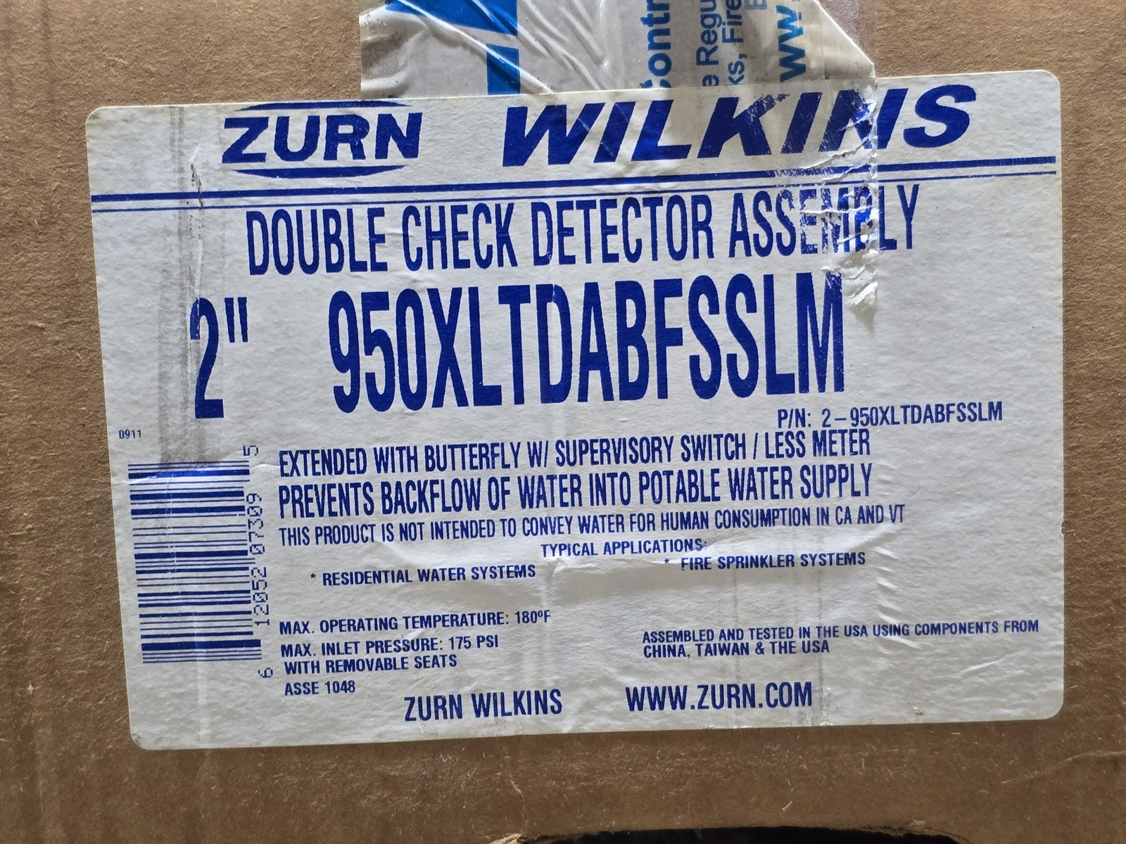 Zurn Wilkins 950XLTDABFSSLM 2 Inch Double Check Detector Assembly