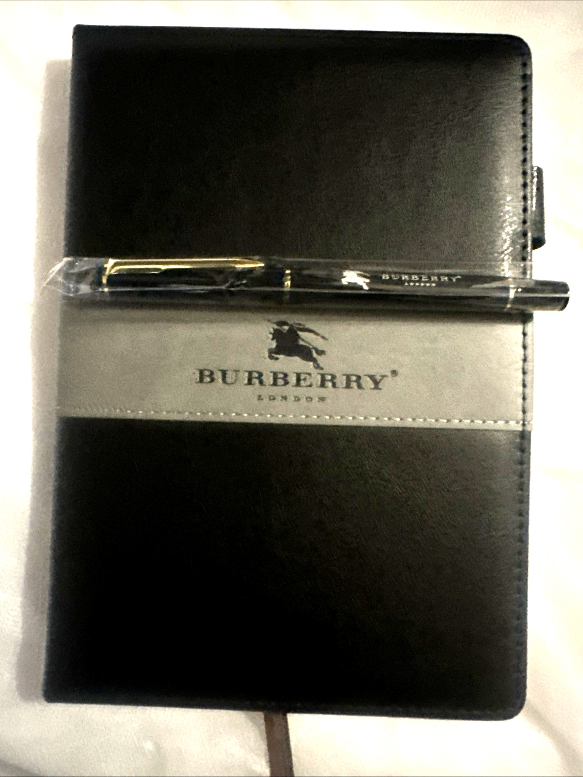 Burberry Black Lined Notebook with Matching Burberry Pen – New – 8.5” x 6” ~NEW~