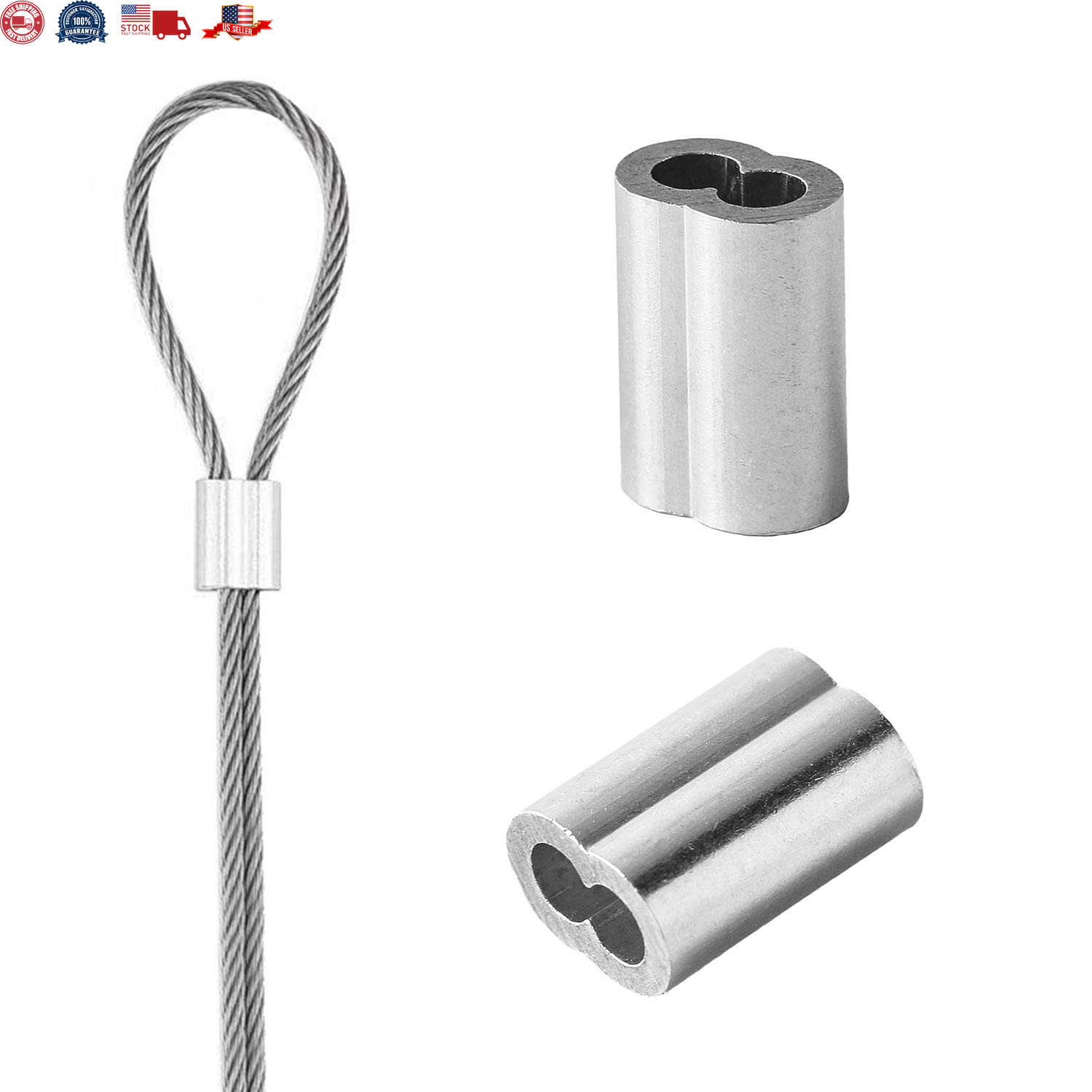1/8″ (3Mm) Aluminum Crimping Loop Sleeve for Wire Rope, Cable Ferrule (100Pcs)