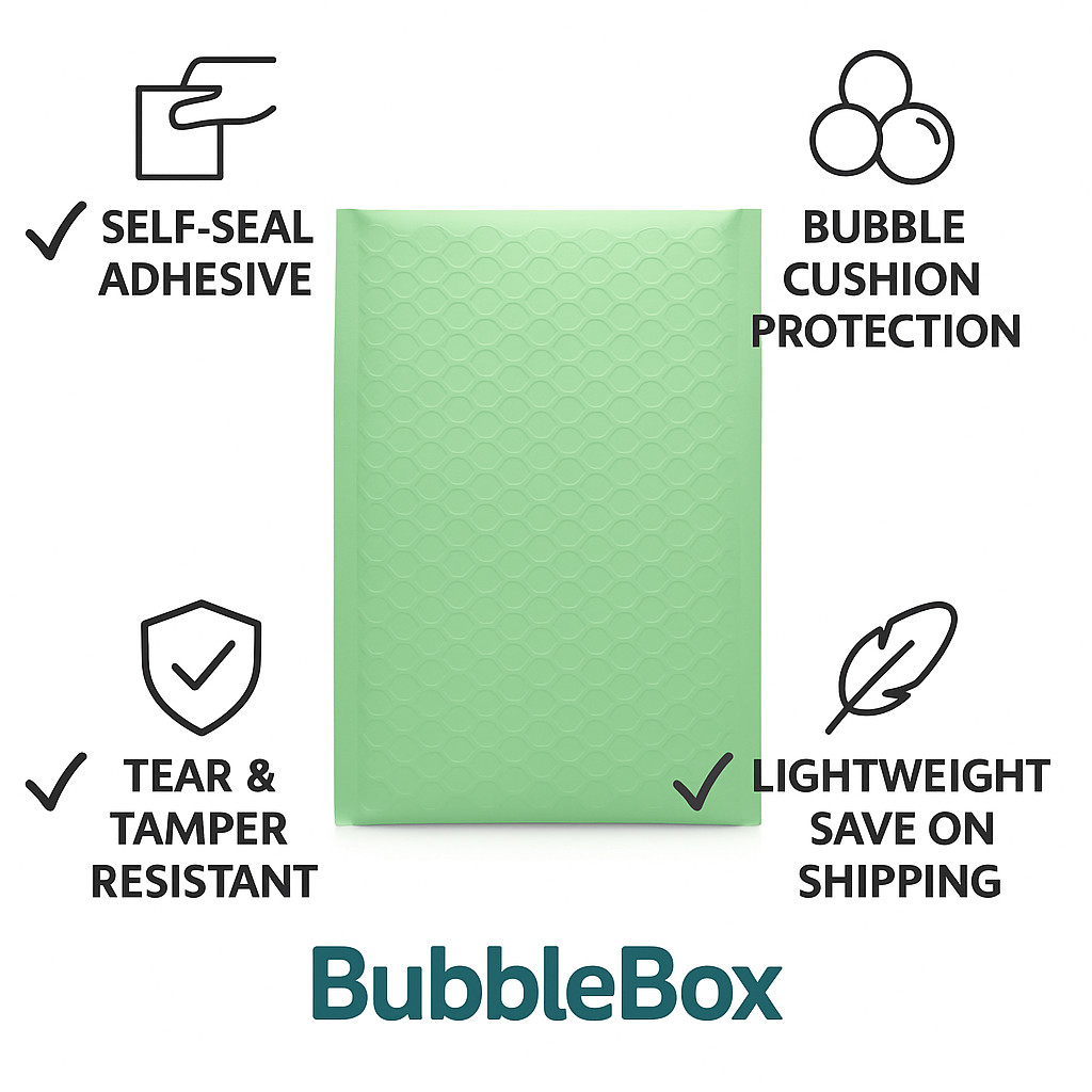 Poly Bubble Mailers Green #0 6.5×10 Self Seal Padded Shipping Envelopes