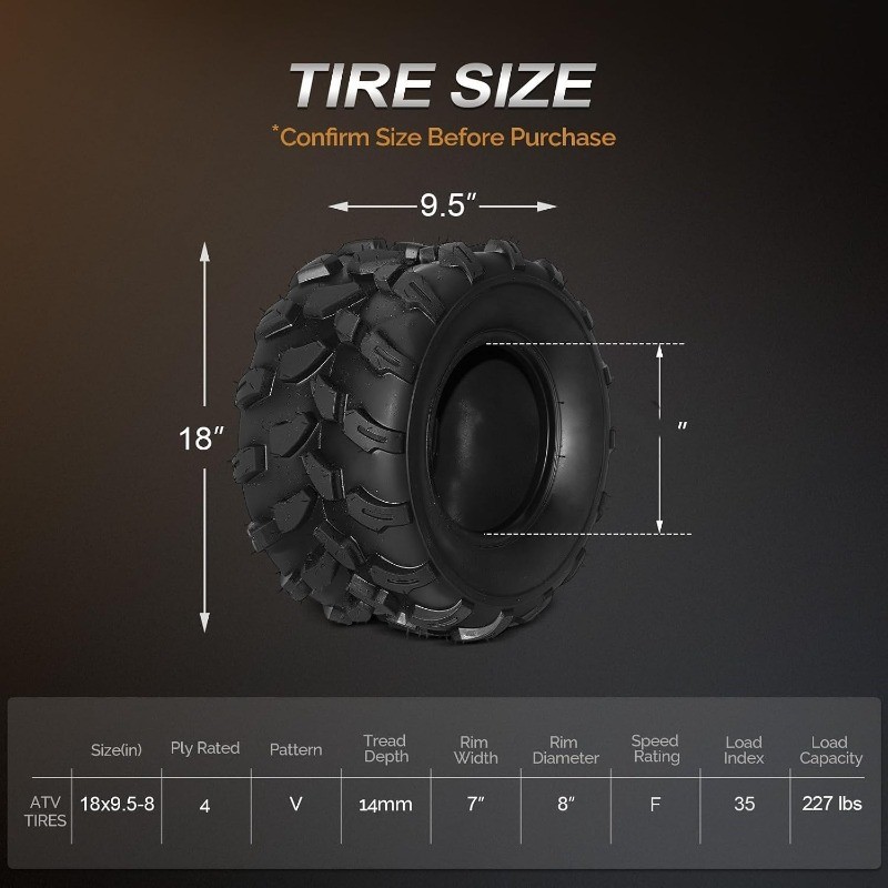 18×9.5-8 ATV Tire 4 PR Go Kart Tires Off-Road ATV UTV Tire for All Terrain