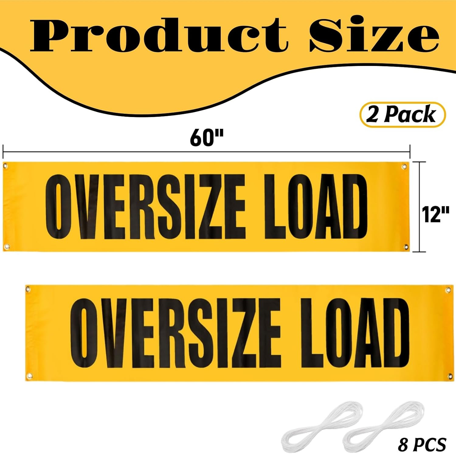 2 Pack Oversize Load Signs for Trucks, 12 X 60 Inch Wide Load Banner with Gromme