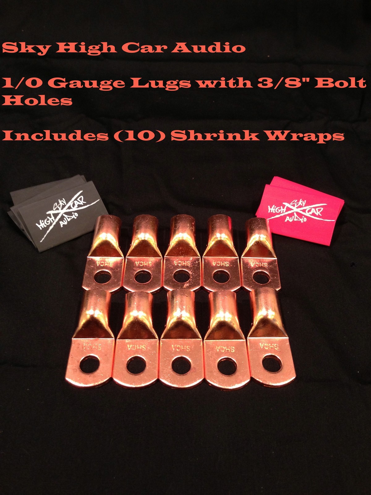 (10) 1/0 Gauge Copper Ring Terminals 3/8″ RED/BLACK Heat Shrink Tubing LUGS