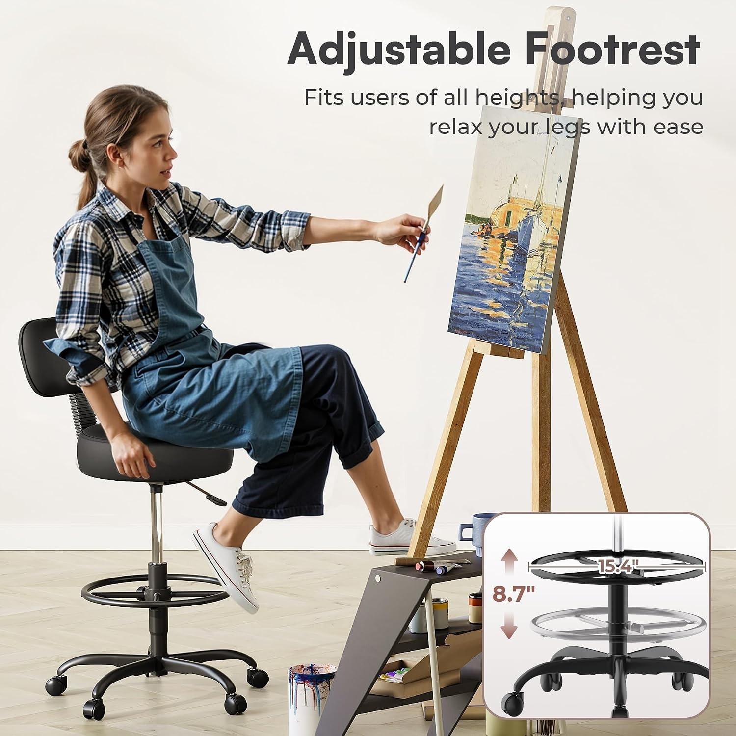 Heavy-Duty Adjustable Drafting Stool – Comfort Cushion & Ergonomic Backrest