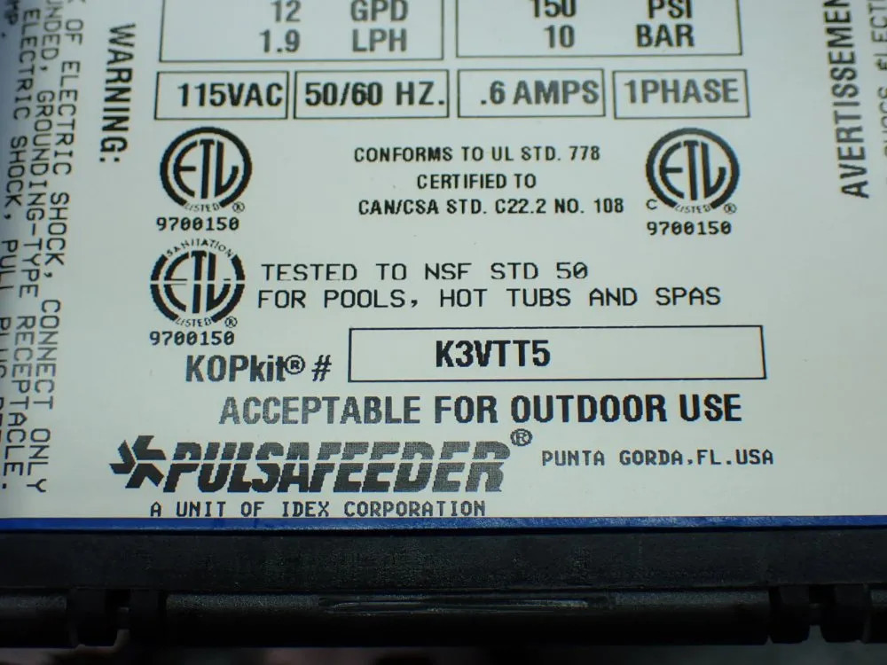 PULSAFEEDER LVB3SA-VTT5-XXX METERING PUMP 1.9LPH 150PSI 10251700009