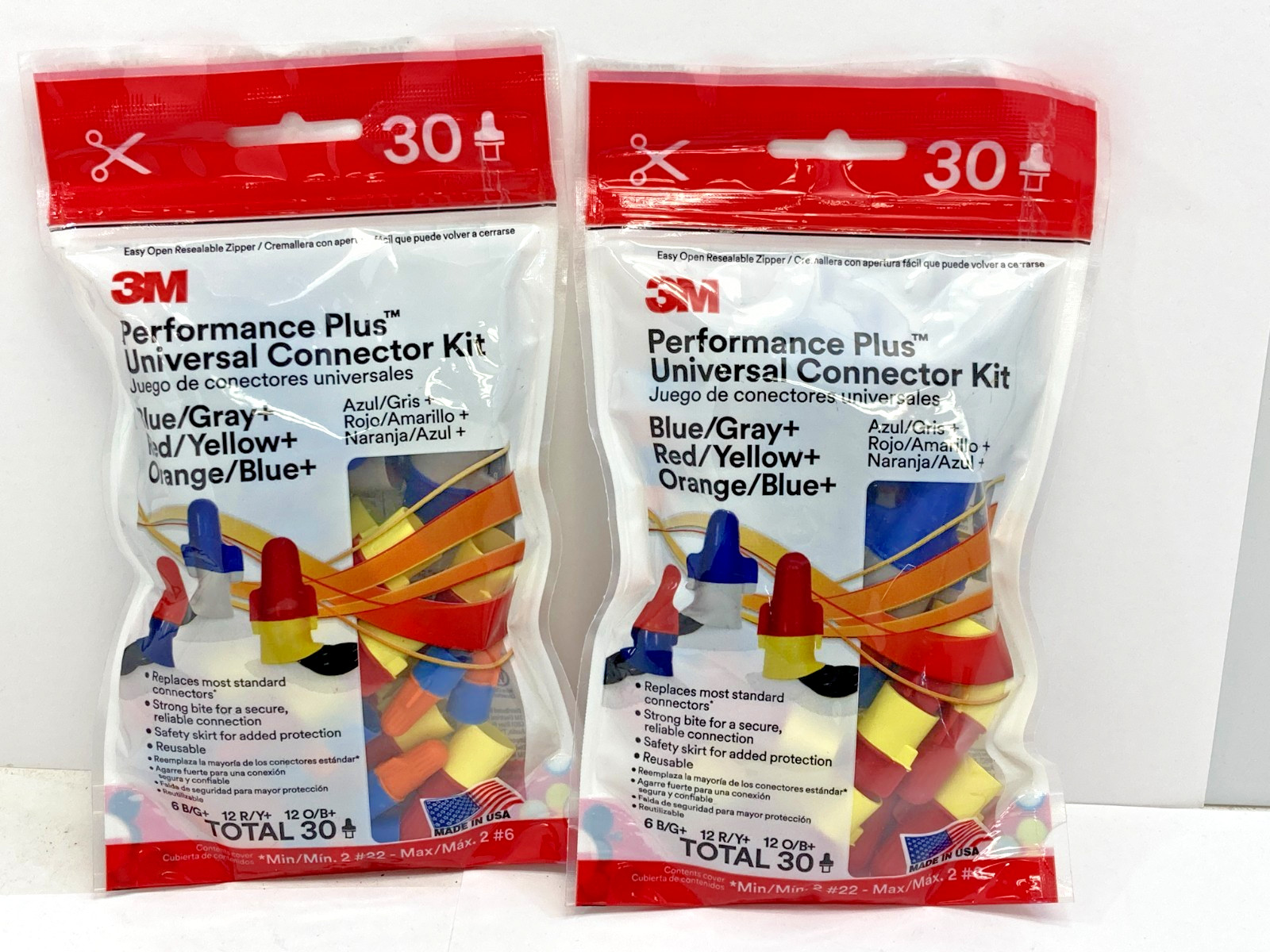 3M Performance Plus Universal Wire Connectors Blue/Gray, Red/Yellow, 30-Pk (2x)