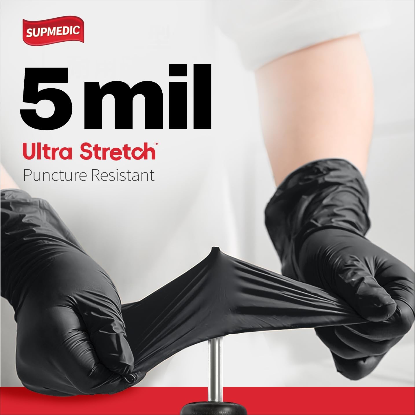 Supmedic Disposable Nitrile Gloves, 5Mil Chemical Resistant Powder-Free Latex-Fr