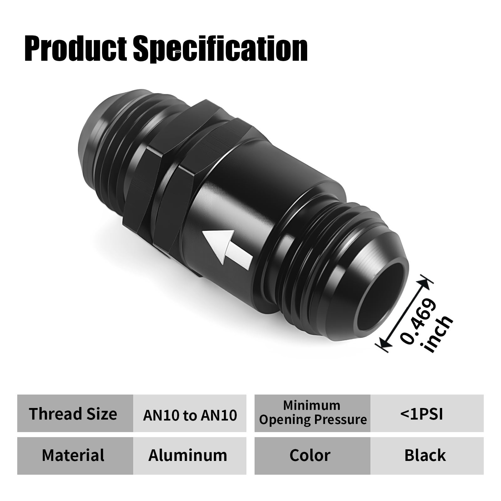 AN10 One Way Non Return Check Valve 10AN Male Flare Inline Fitting Blk 2 PCS