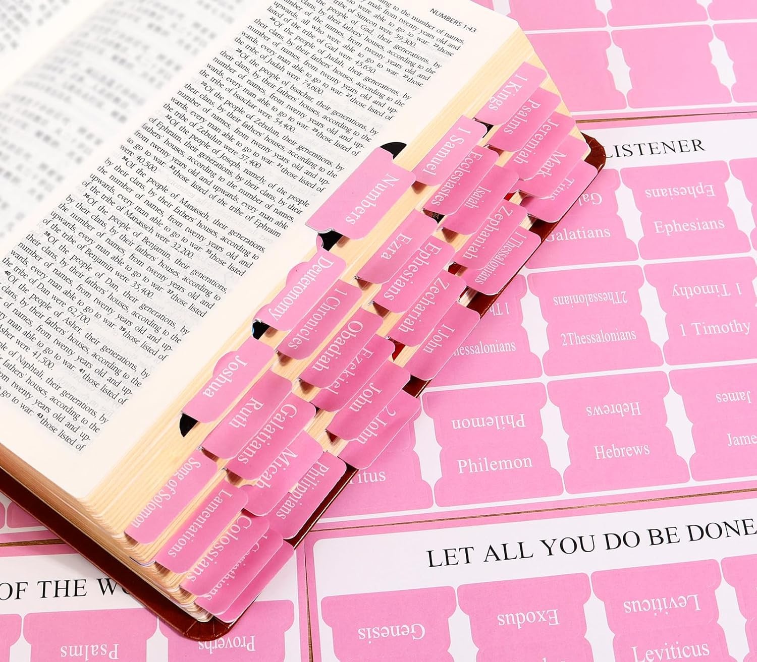 Pink Bible Tabs for Women’s Bible Study – Cute Pink Index Tabs for Bible Chapter