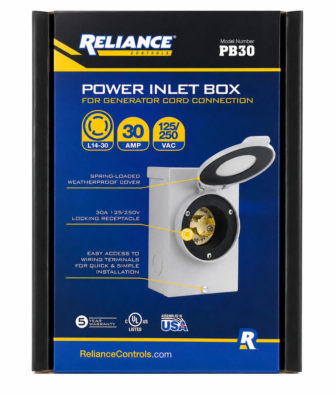 Reliance Controls PB30 30 Amp Power Inlet Box L14-30 125/250V Generator Inlet