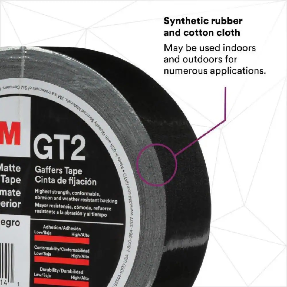 GT2 Premium Matte Cloth Black 1.88 In. X 164 Ft. Non-Reflective No-Residue Gaffe