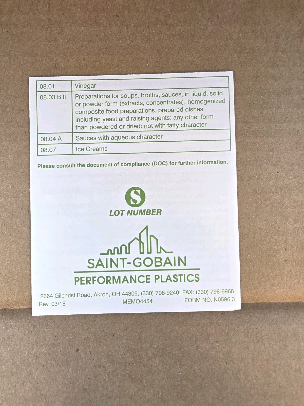 TYGON SAINT-GOBAIN ACF00016 E-3603 TUBING 1/4” ID 5/16” OD 1/32 WALL 50FT