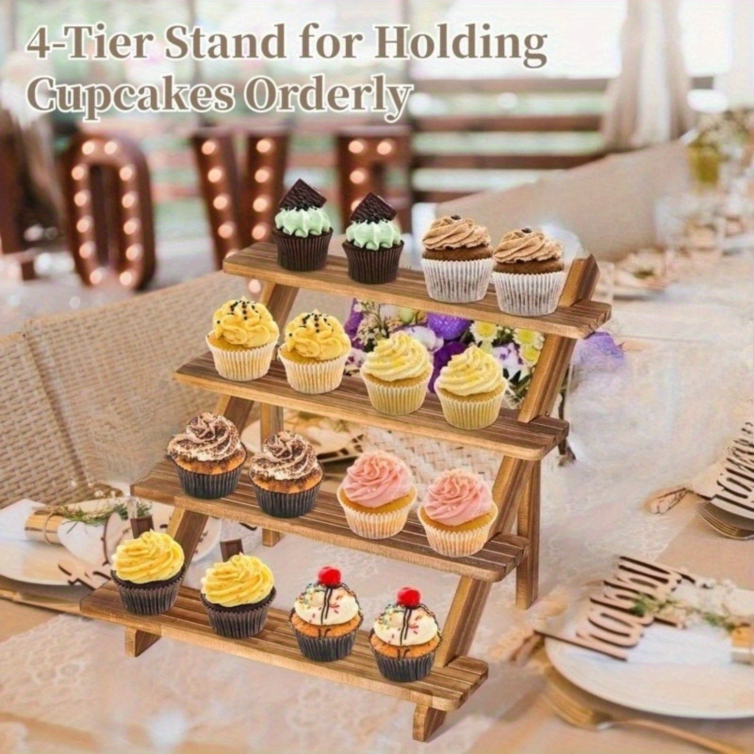 3/4/5-layer Wooden Display Stand, Multi-Purpose 4-Tier Sturdy Vertical Shelf