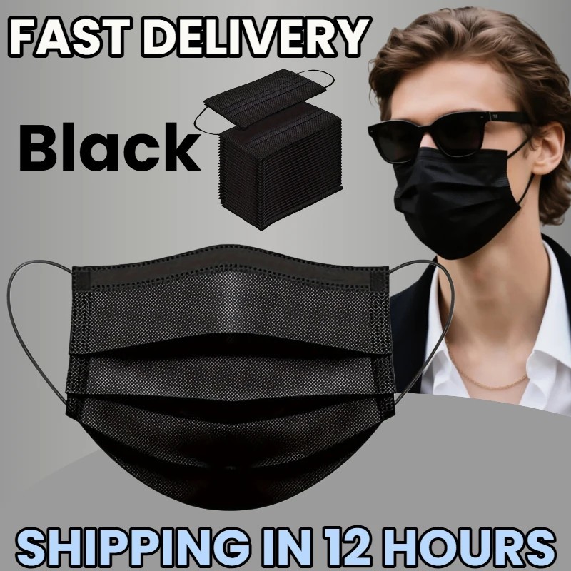 [Black] 5-300 Pcs Disposable Face Masks 3-Ply Non Medical Surgical Earloop Cover