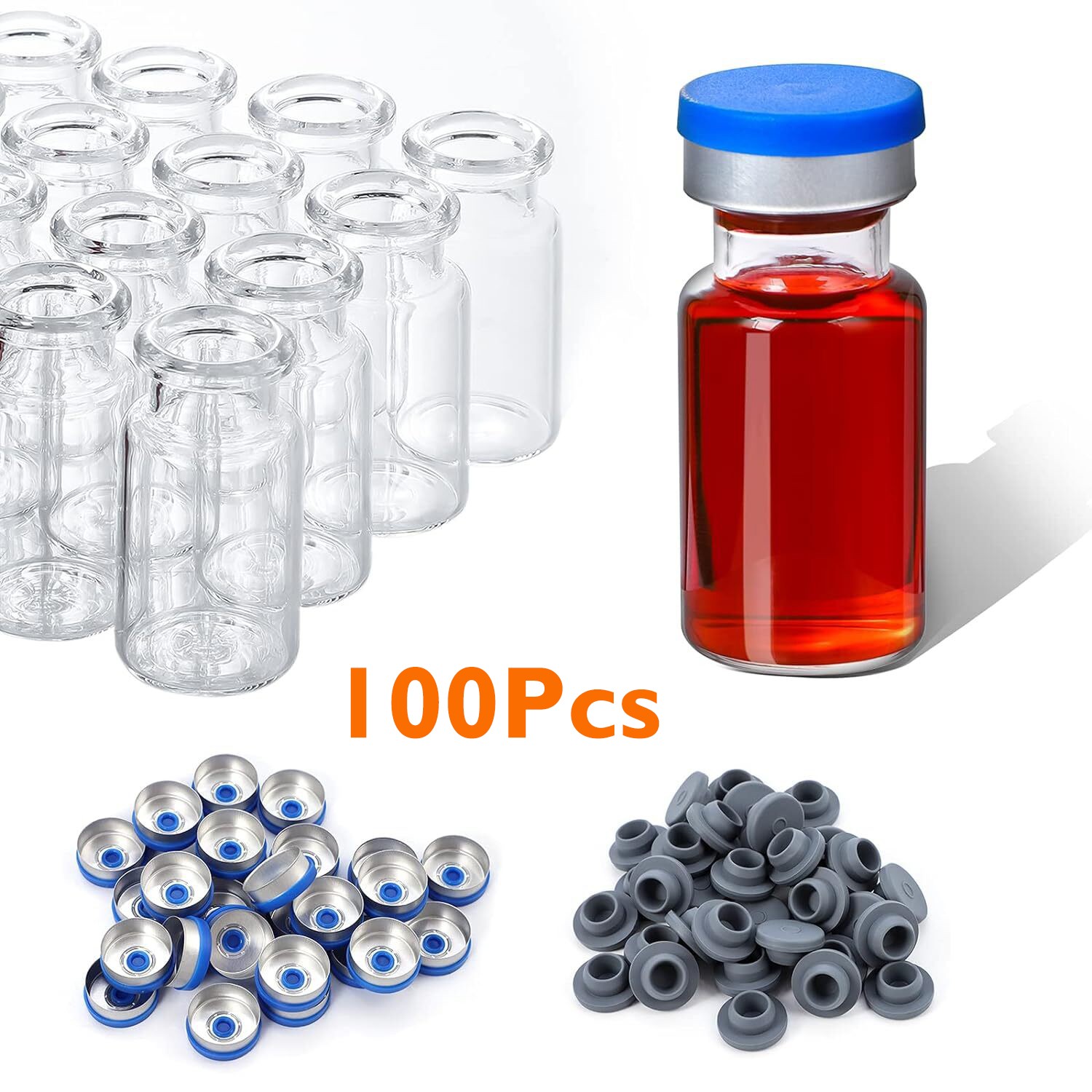 100/200/500/1000Pcs 10ml Clear Glass Vials Headspace Vials with Flip Off Caps US