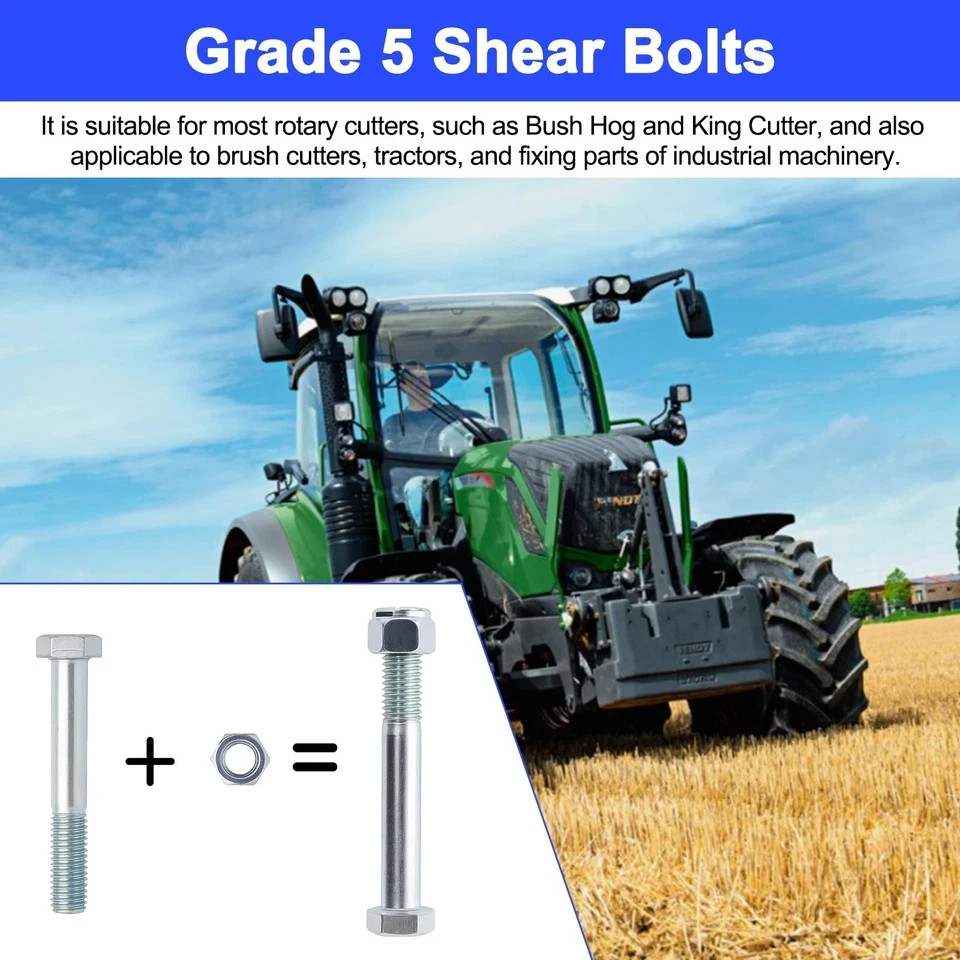 Grade 5 Shear Bolts Compatible with Rotary Cutters & Bush Hog,1/2″ x 3-1/2″ w…