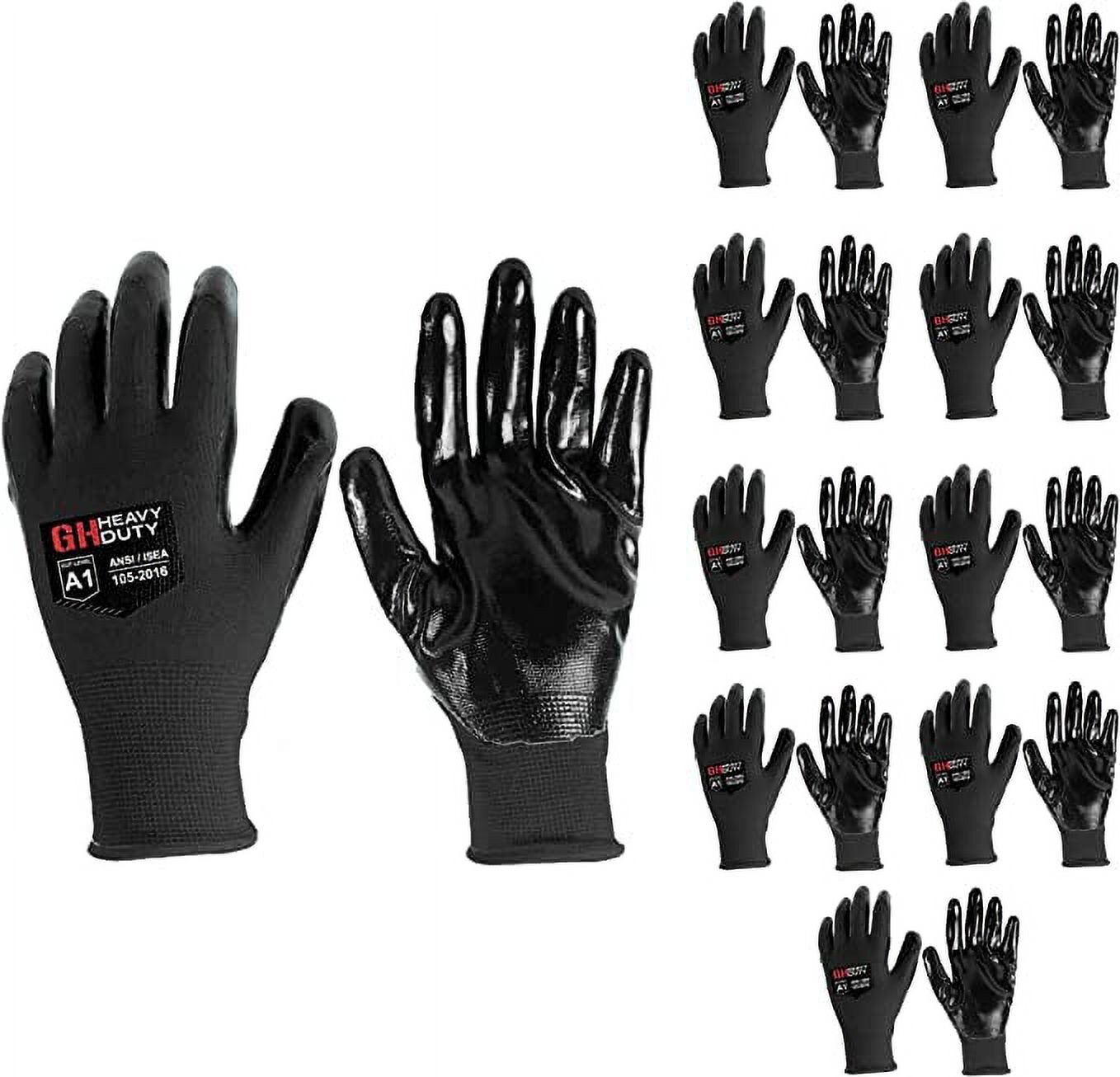 10 Pair Heavy Duty All Purpose Nitrile Dip Palm Reusable Work Gloves Size XL