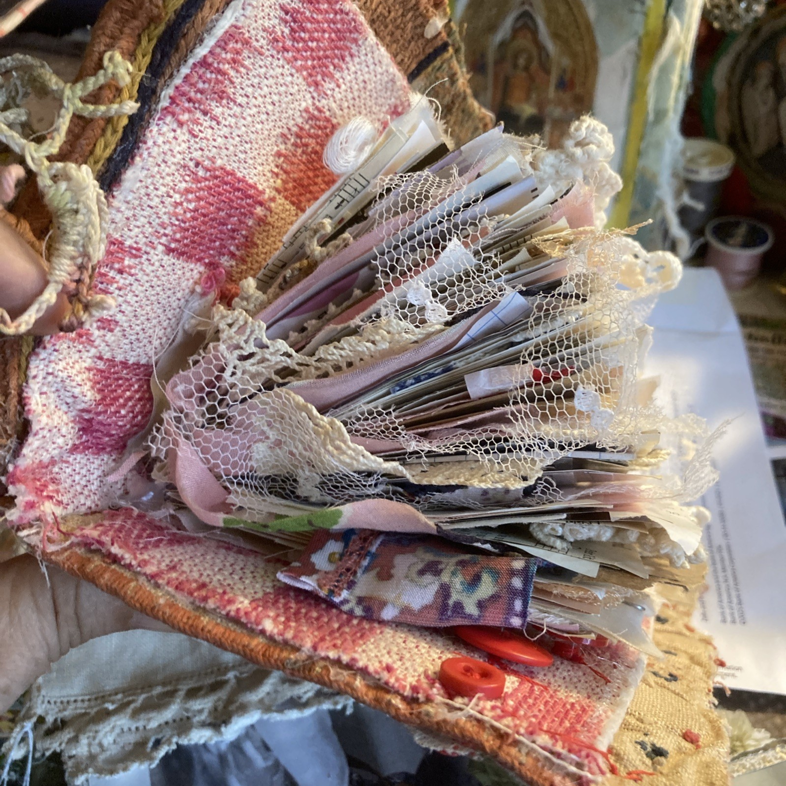 Junk Journal- Grungy, Textile Postcard