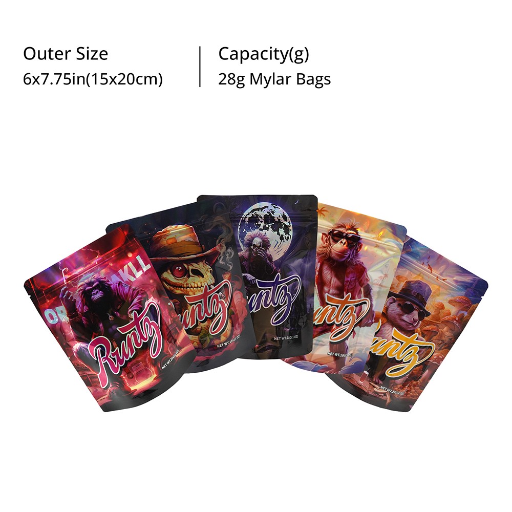 7g/28g Mylar Bags | High-Capacity Foil Pouch | Resealable + Heat-Seal | 100pcs