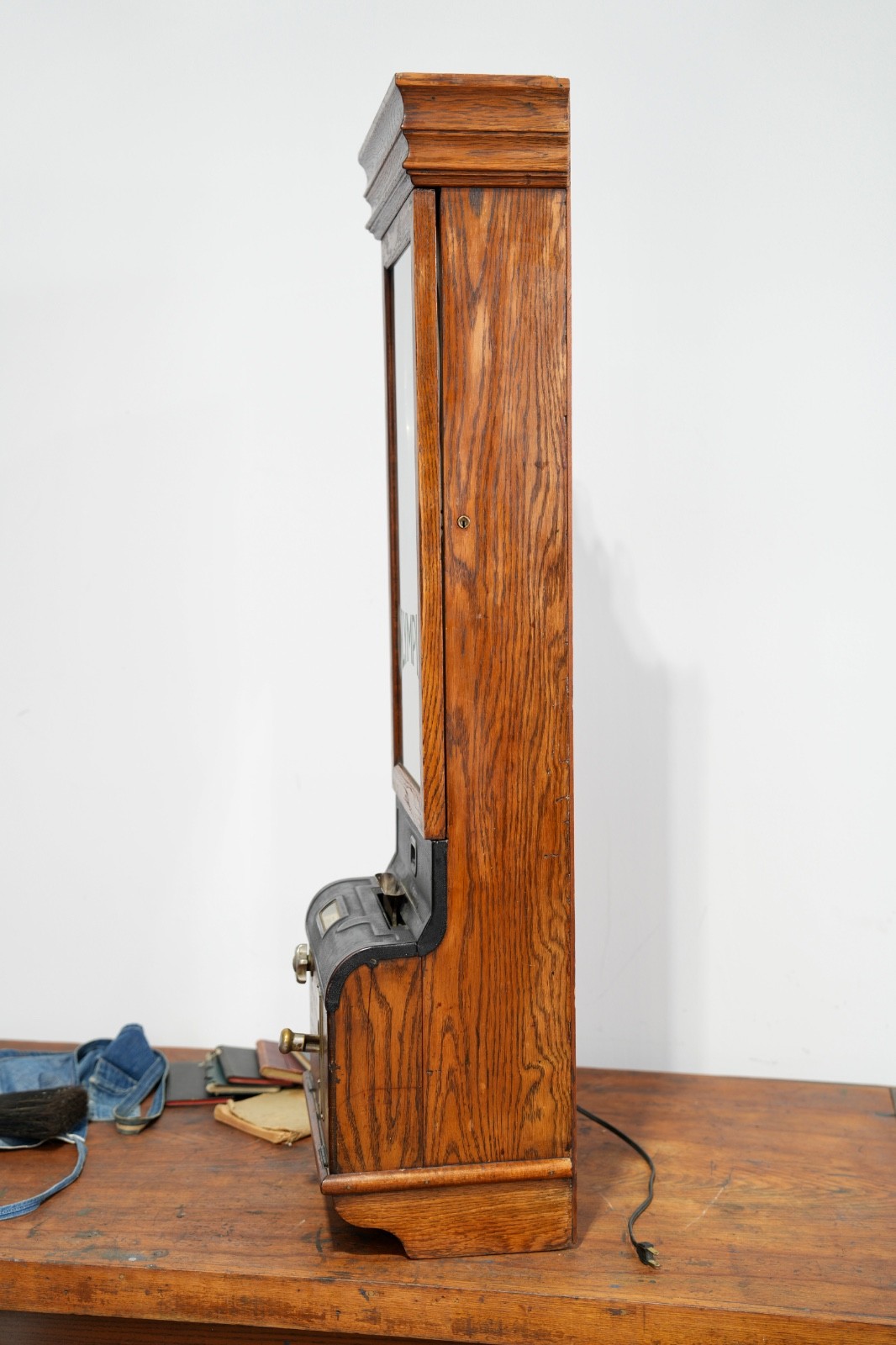Antique Time Recorder Vintage Time Card Clock Oak Cabinet Olympia wood