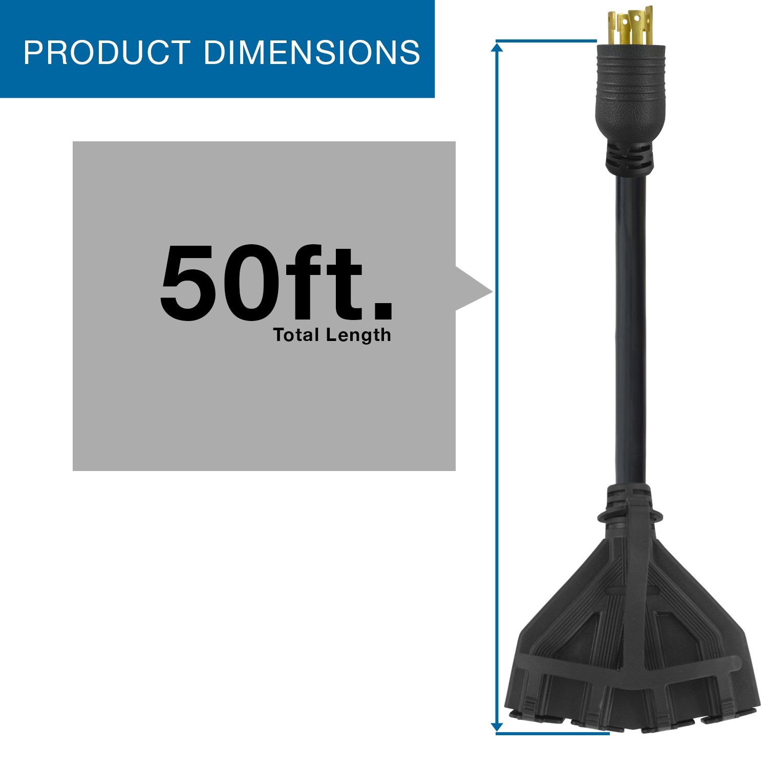 Conntek 50 FT Generator Cord L14-30P to (4) 5-15/20R 30A 125/250V SJTW 10/4