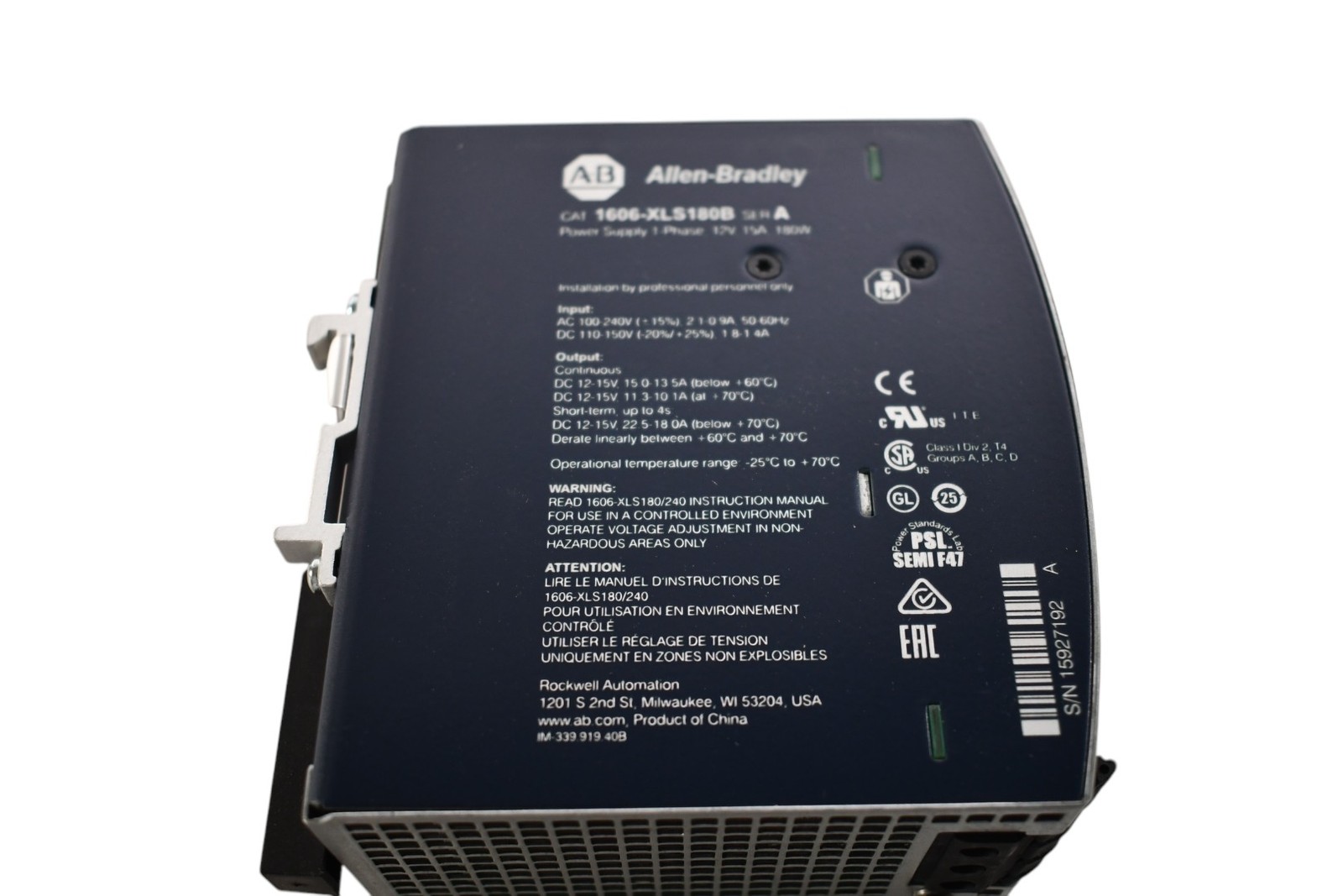 NEW Allen Bradley 1606-XLS180B Power Supply, Bulletin 1606 XLS Performance, 100
