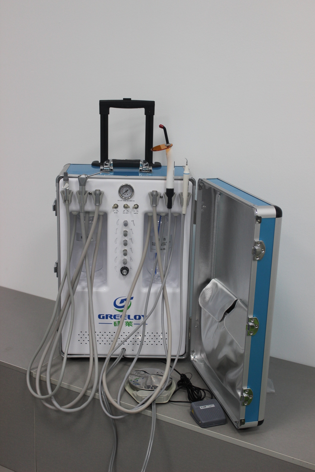 Greeloy Dental Portable Unit Air Compressor+LED Curing Light+Scaler 2H GU-P206S
