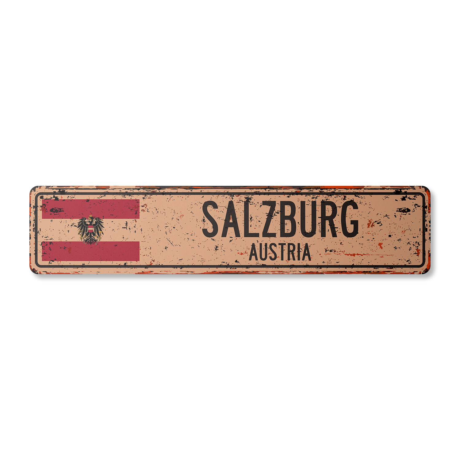 SALZBURG AUSTRIA Vintage Street Sign Austrian flag city country road wall rustic