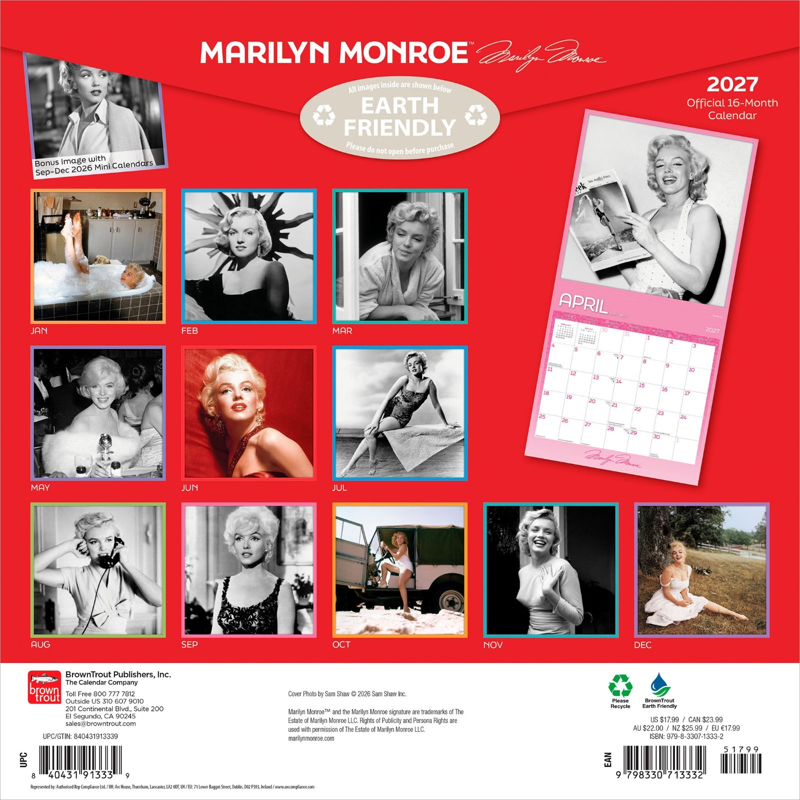 Marilyn Monroe OFFICIAL 2027 12×24″ (Hanging) Wall Calendar | Foil Stamped Cover