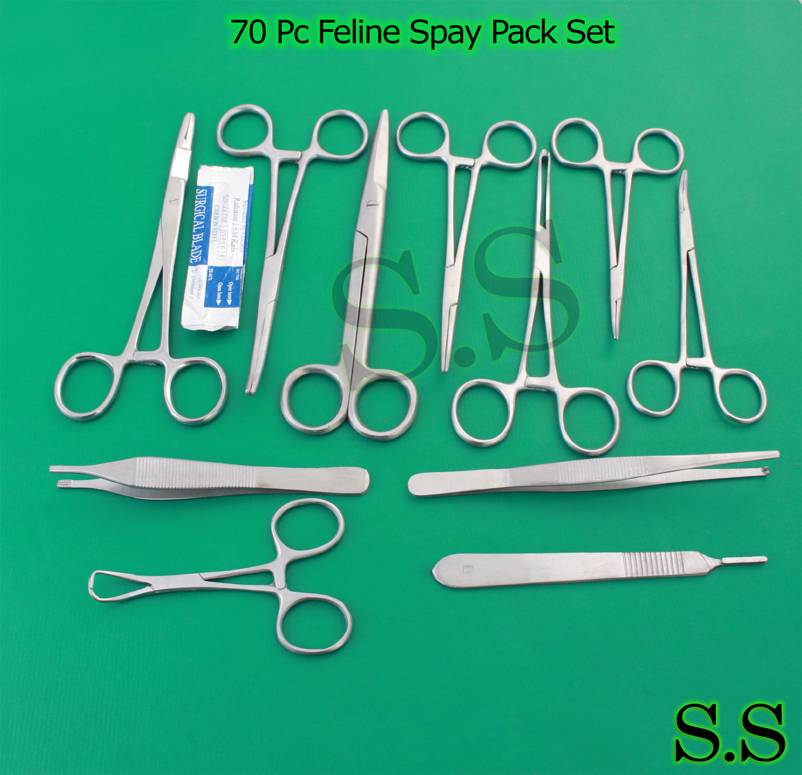 70 PC FELINE SPAY PACK KIT, QUALITY SATIN FINISH INSTRUMENTS DS-1064
