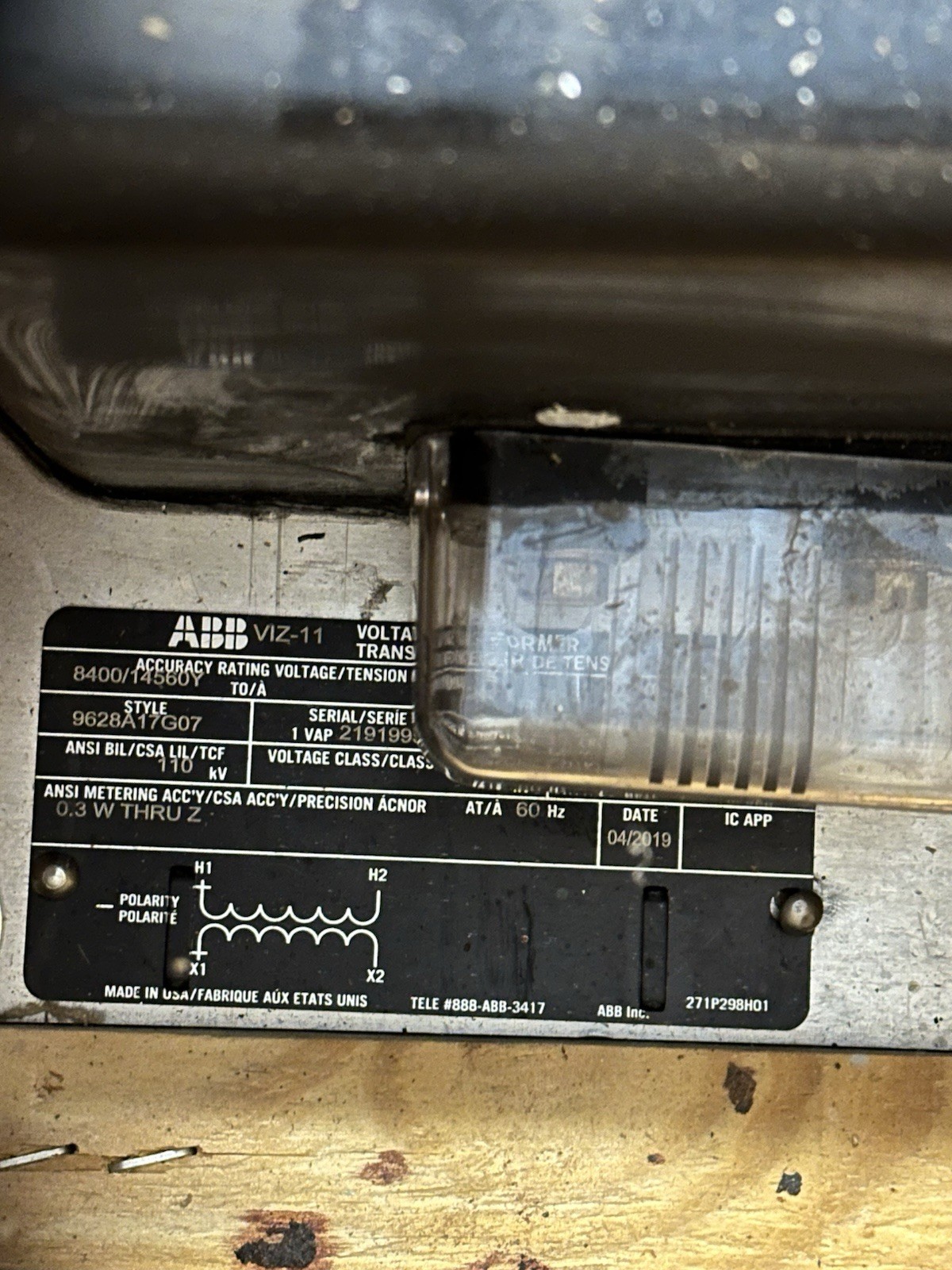 ABB VIZ‑11 Indoor Voltage Transformer 9628A17G07 – 15kV, 110kV BIL, OEM